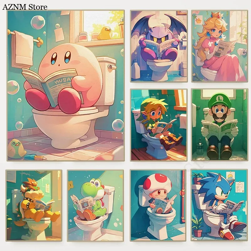 Home Bathroom Wall Art - Poster Video Game Kartun Kamar Mandi