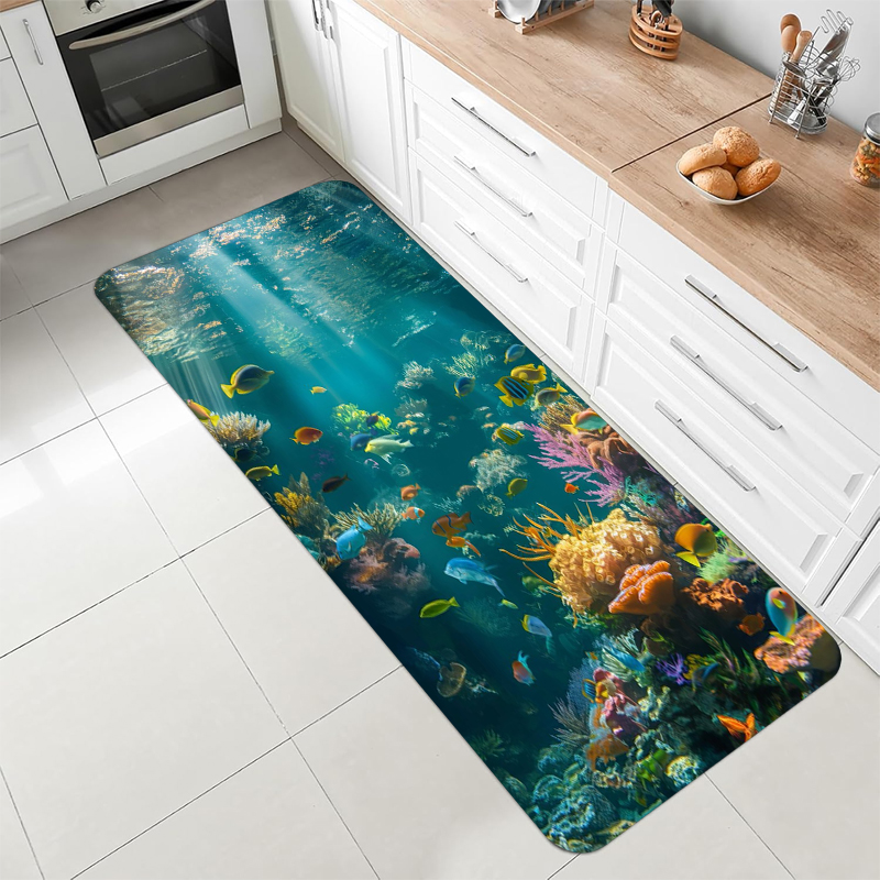 Home Bathroom Scene - Karpet Anti Selip Pemandangan Laut Karang
