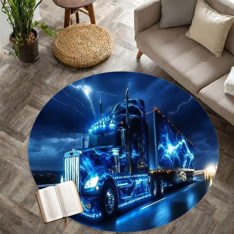 Home Bathroom Scene - Karpet bulat flanel truk listrik, dekorasi