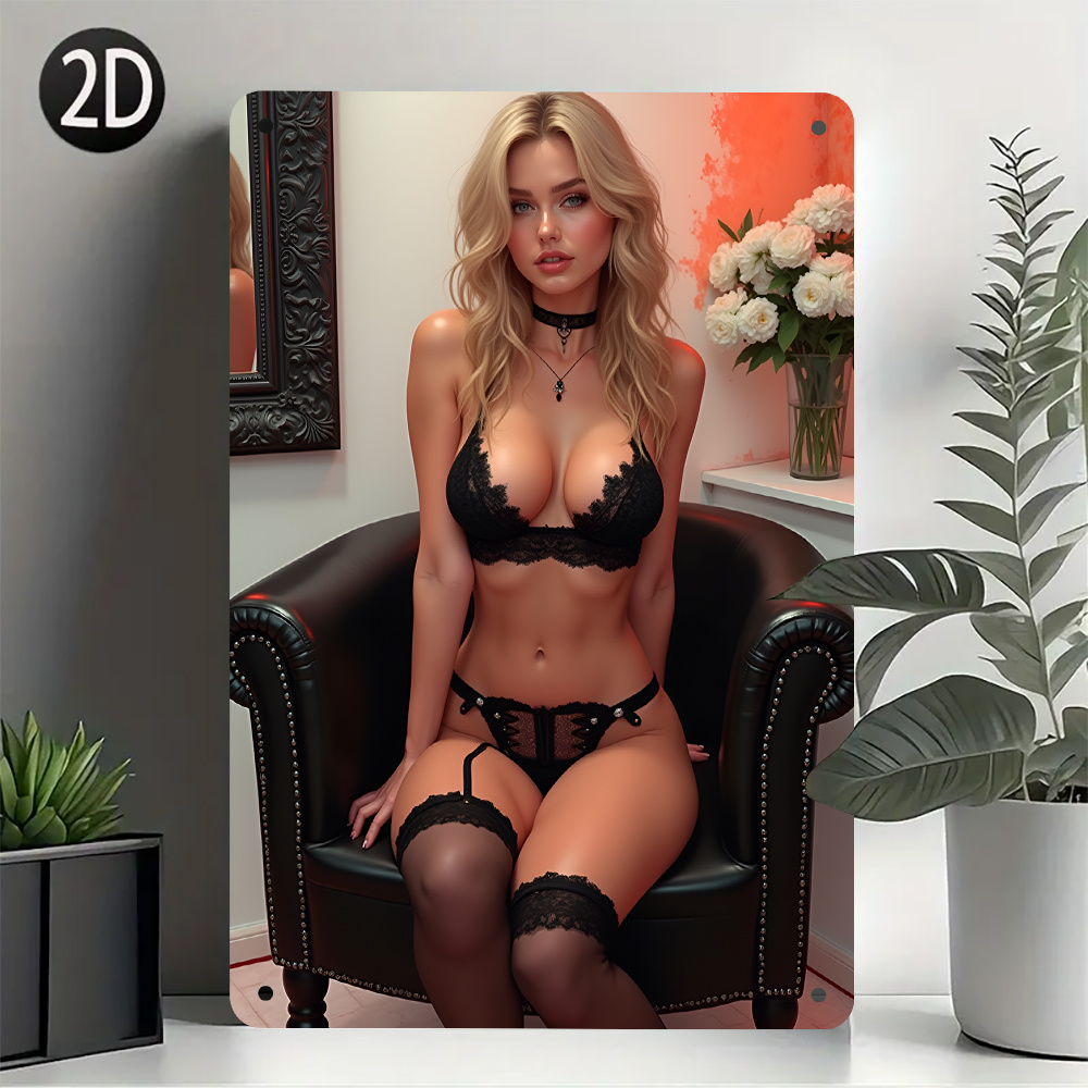 Home Bathroom Wall Art - Papan Logam Vintage Bergambar Wanita Seksi,