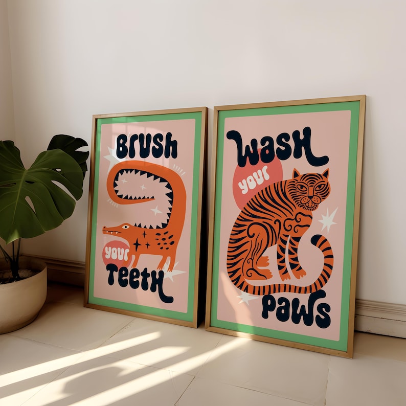 Home Bathroom Wall Art - 2pcs/set Lukisan Kanvas Kamar Mandi Motif